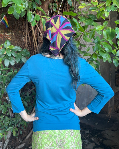 Yoga long sleeve Teal Blue Logo tee