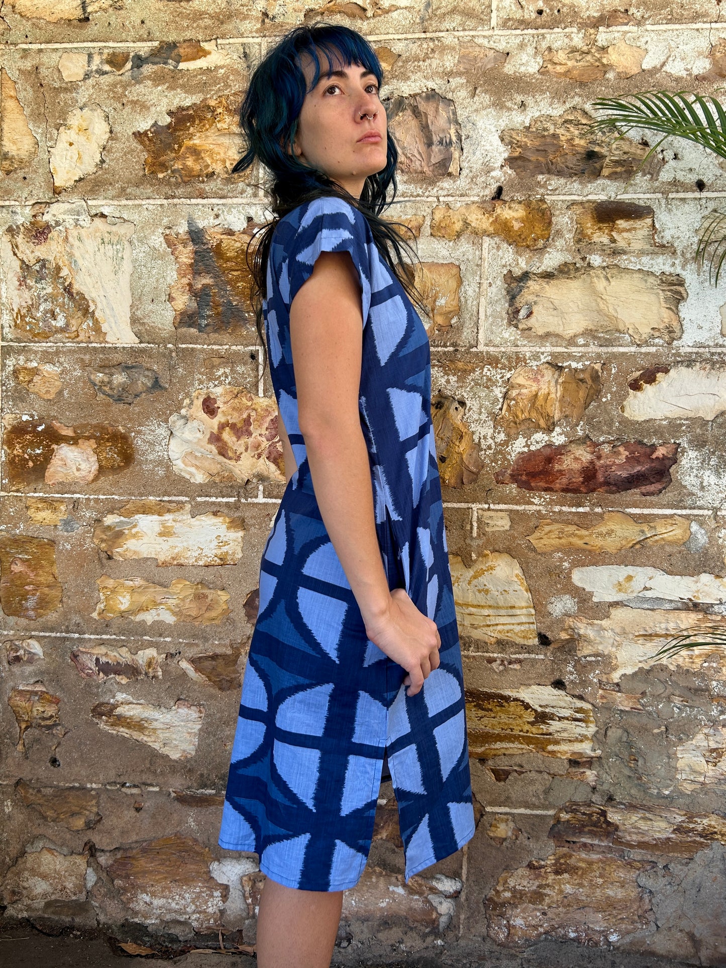 Hang Around Dress in Mood Indigo Below Knee