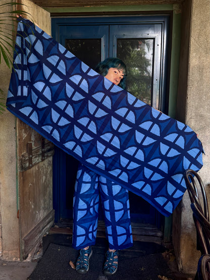 Breezeblock Shawl/ Half Sarong in Mood Indigo