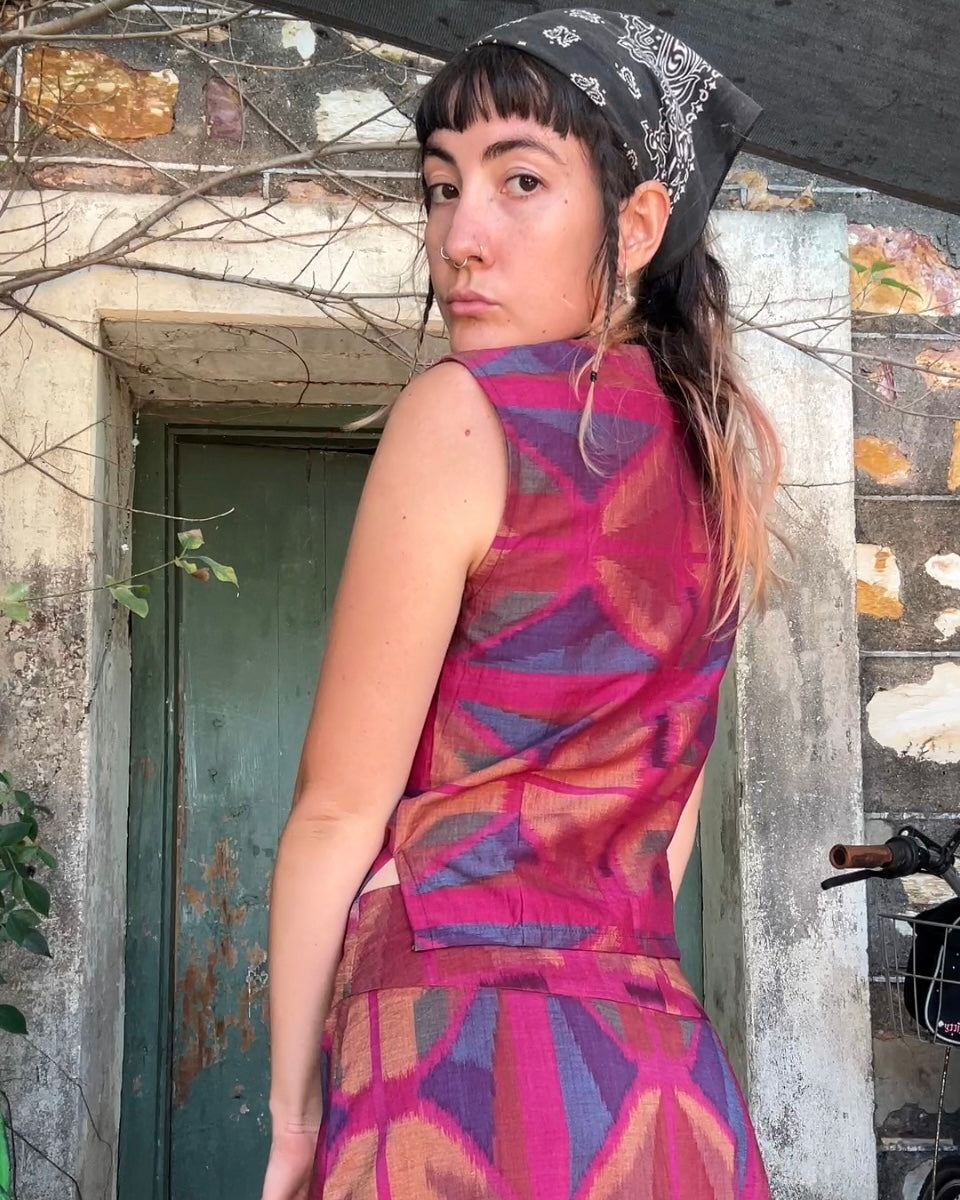 Fitted Magenta Ikat Vest