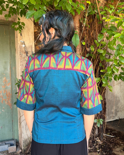 Ikat Button Up Top in 4 colour Green