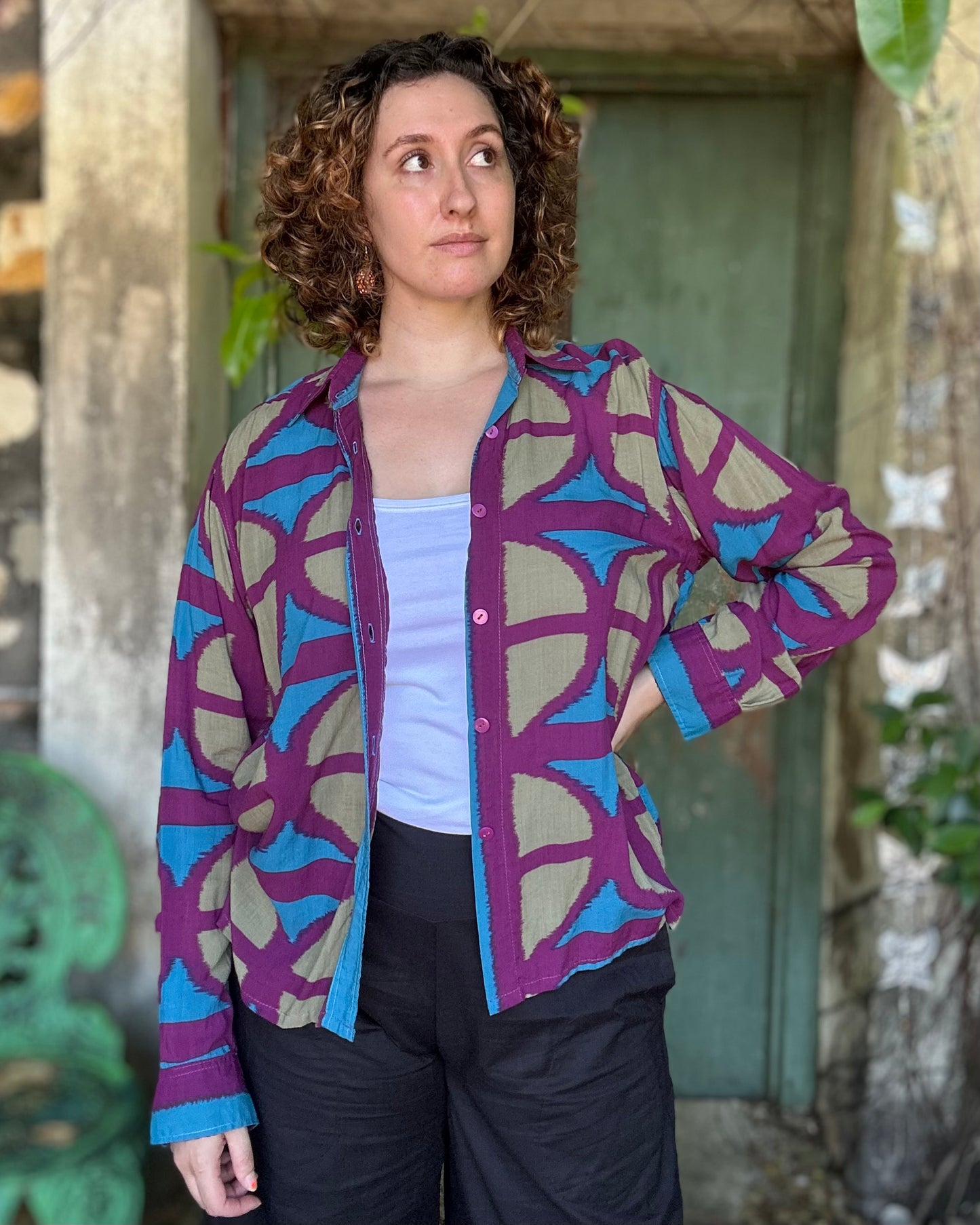 Rayon Breezeblock Long sleeve Button up Unisex Shirt