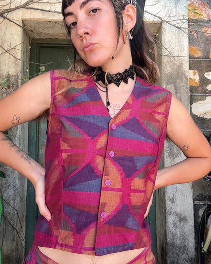 Fitted Magenta Ikat Vest