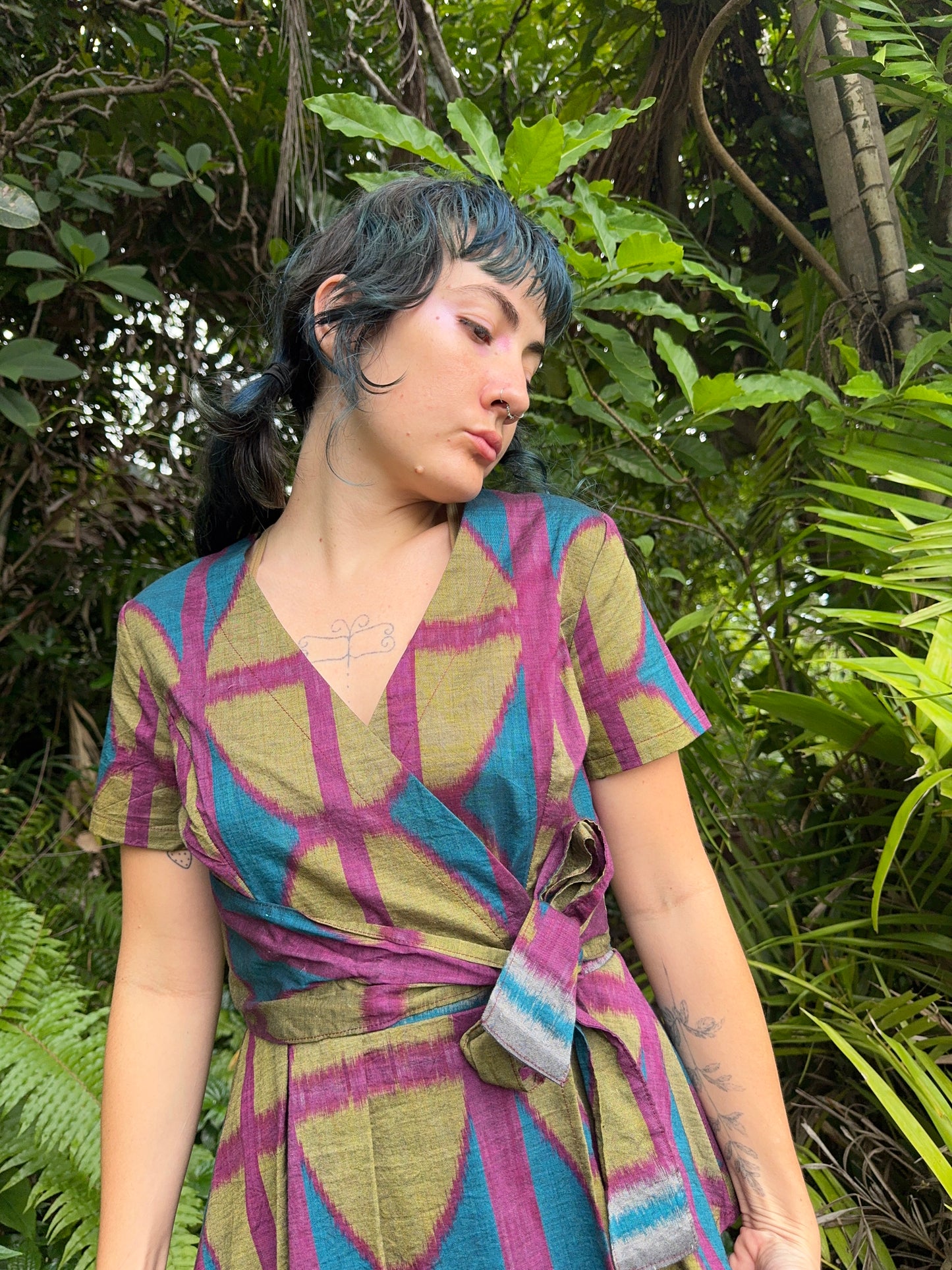 Ikat Long Wrap Top in 3 colour Breezeblock