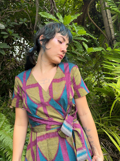 Ikat Long Wrap Top in 3 colour Breezeblock