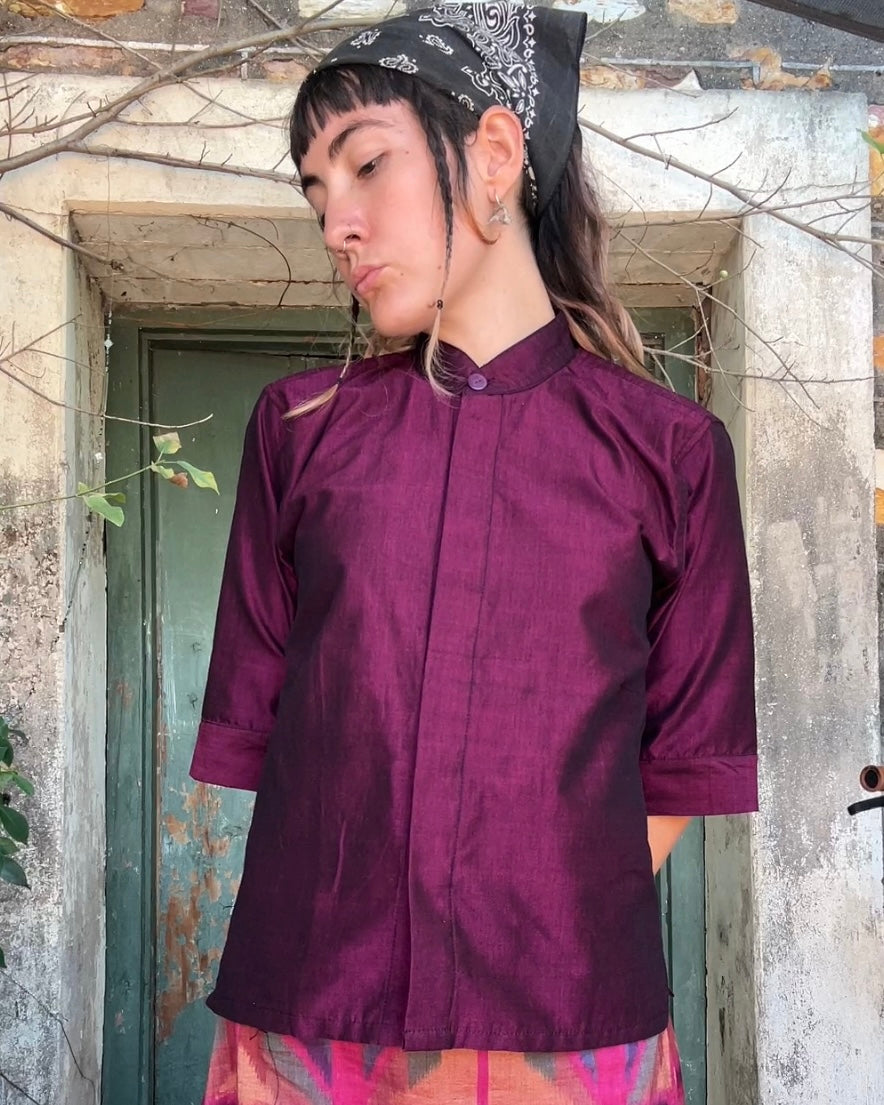 Metallic Magenta Ikat Button Up Top