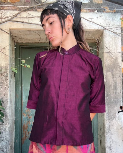 Metallic Magenta Ikat Button Up Top