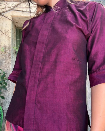 Metallic Magenta Ikat Button Up Top