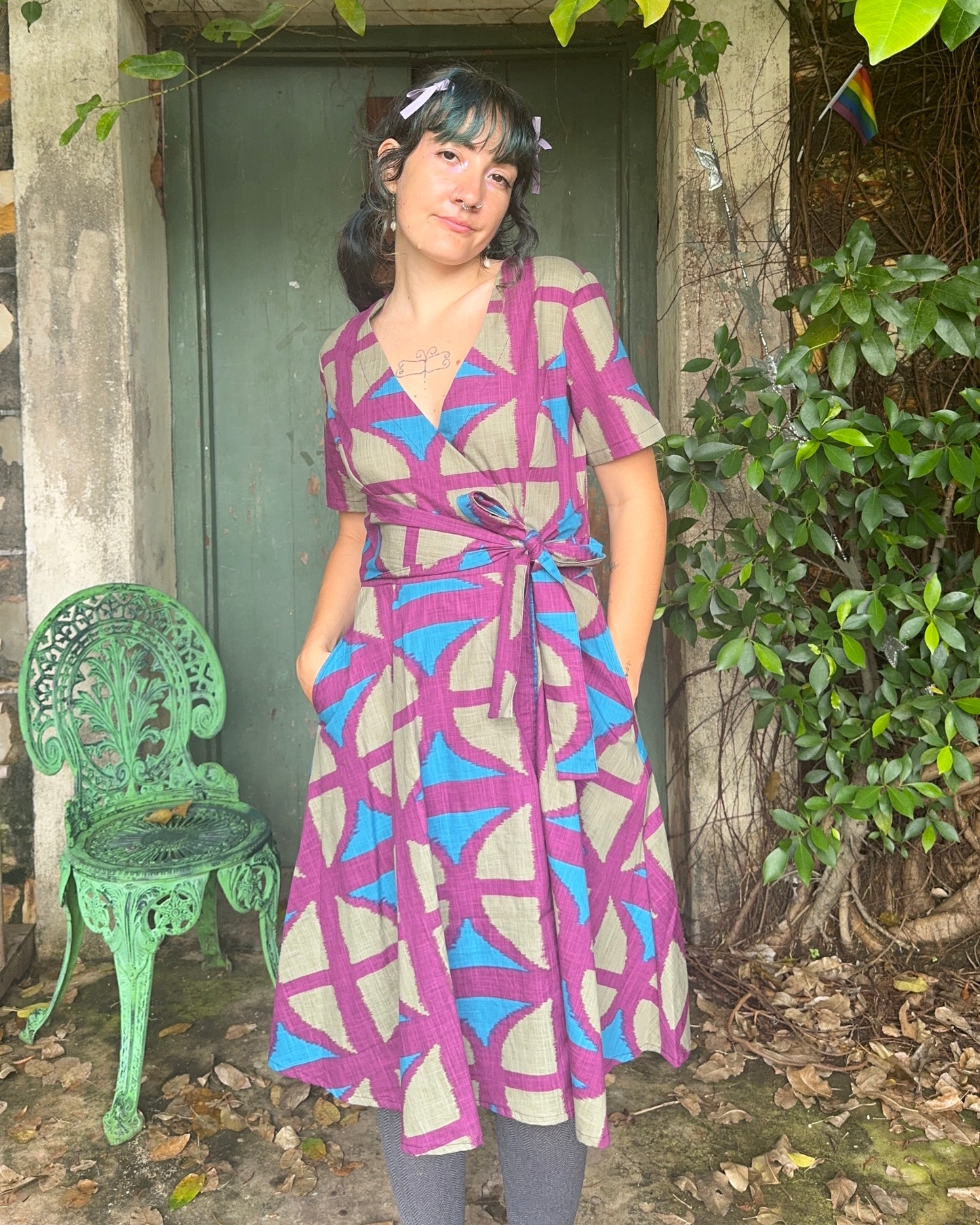 Knee Length Wrap Dress in Original BreezeBlock