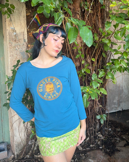 Yoga long sleeve Teal Blue Logo tee