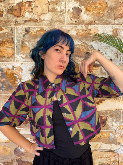 Collared Puffy Crop Shirt in Jewel Spider