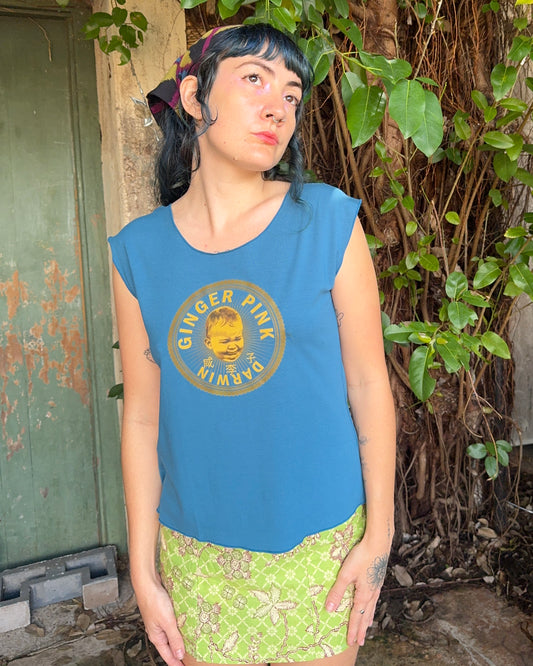 Yoga Logo tee in Teal Blue