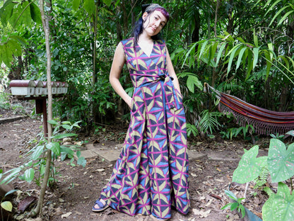 Long Sleeveless Wrap Dress in Jewel Spider