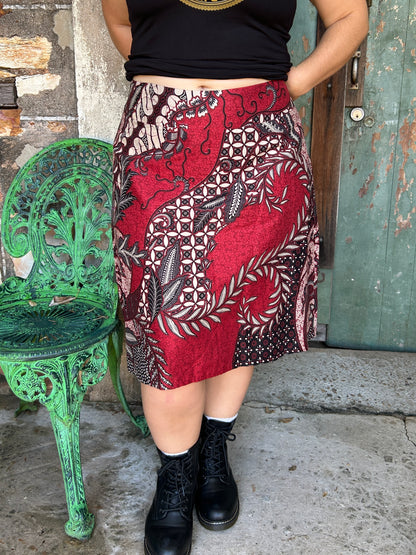 Red Swirl A-Line Skirt: below Knee length