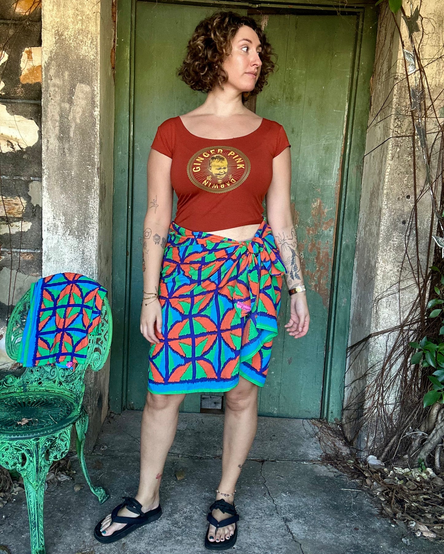Breezeblock Shawl/ Half Sarong in Jungle Juice