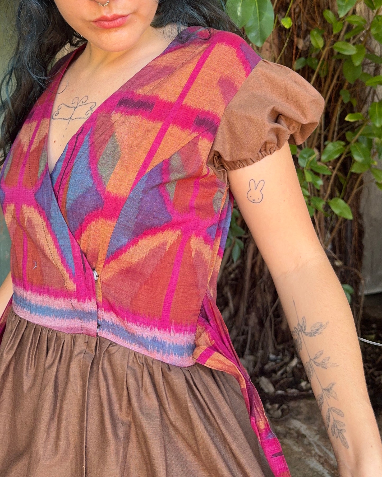 Puffy Brown Ikat Wrap Top