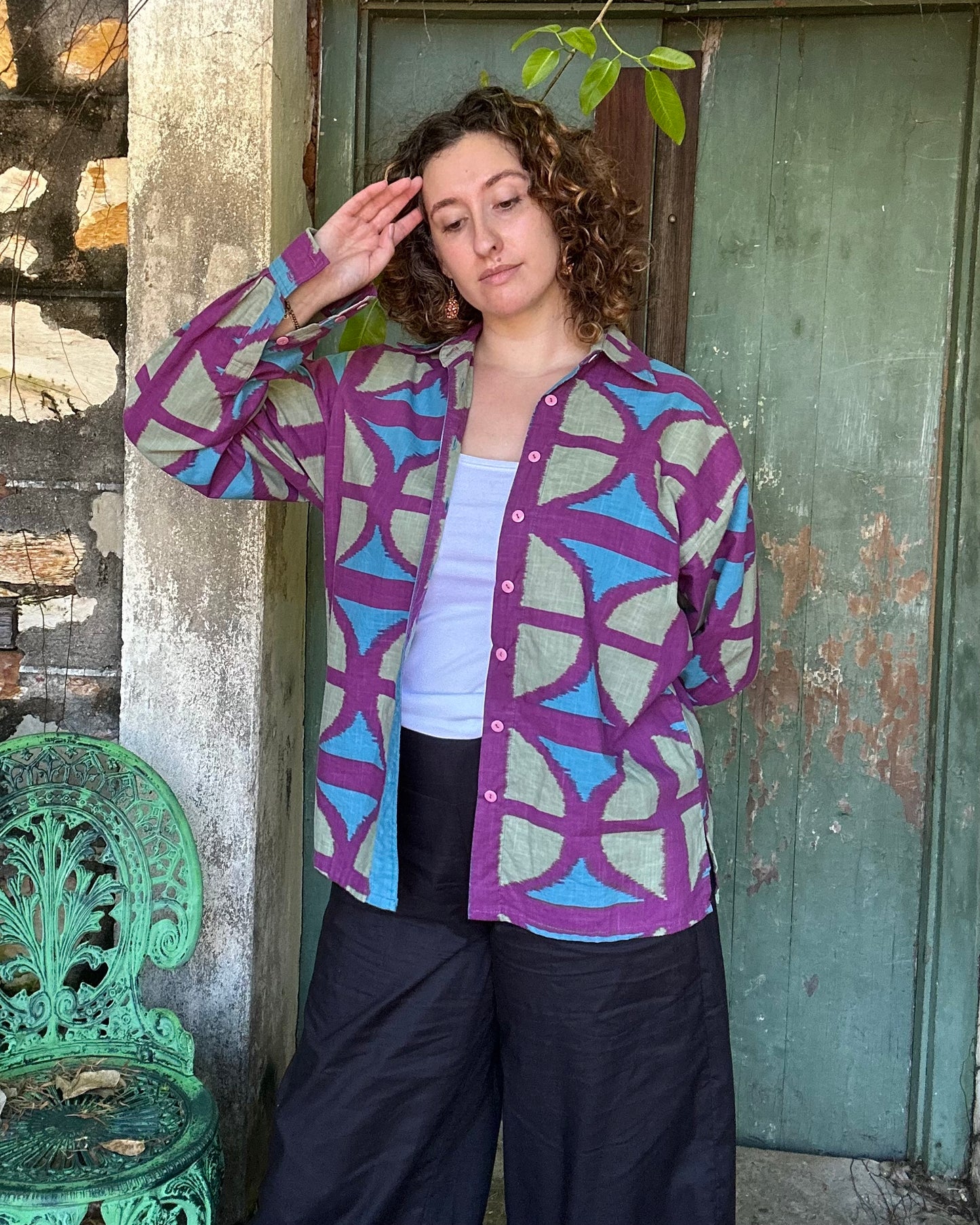 Cotton Breezeblock Long sleeve Button up Unisex Shirt