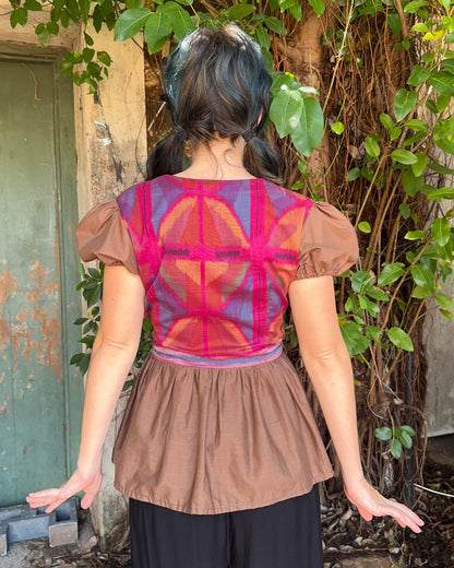 Puffy Brown Ikat Wrap Top