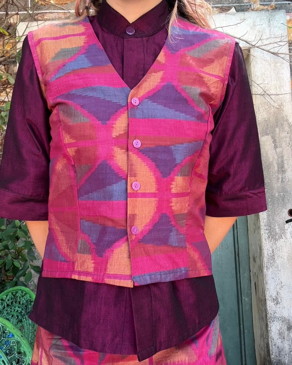 Fitted Magenta Ikat Vest