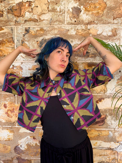 Collared Puffy Crop Shirt in Jewel Spider