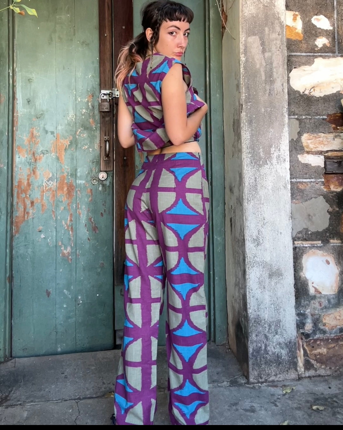 Breezeblock Print Straight Leg Pants