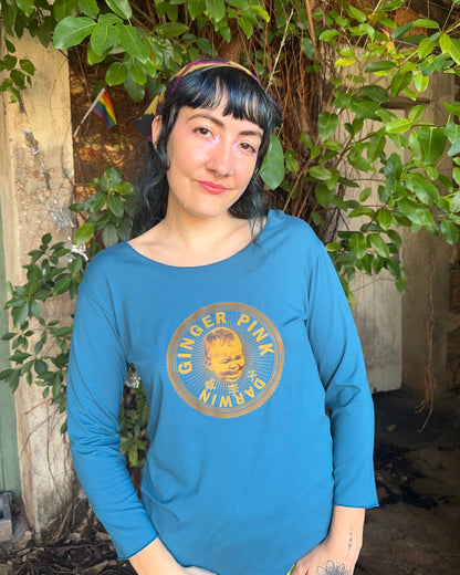 Yoga long sleeve Teal Blue Logo tee