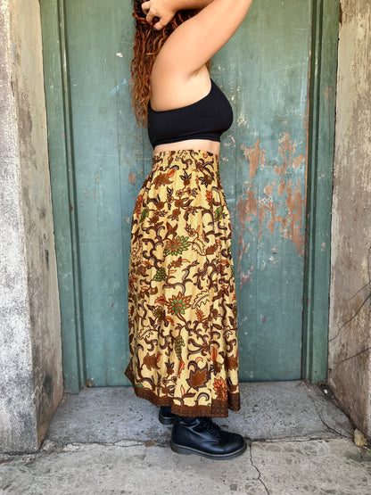 Midi to the MAX Skirt in golden brown floral print