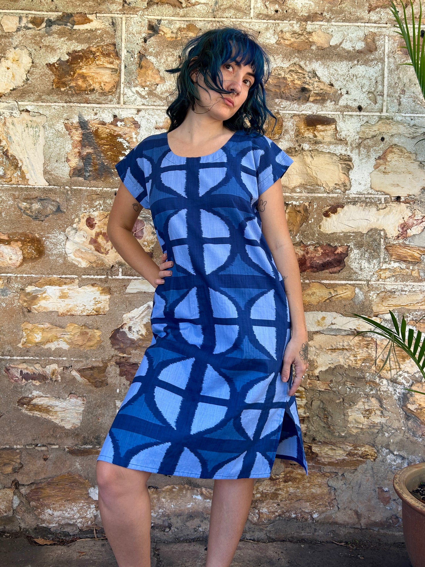 Hang Around Dress in Mood Indigo Below Knee