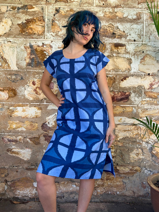 Hang Around Dress in Mood Indigo Below Knee