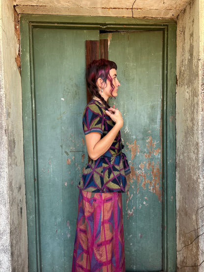Ikat Long Wrap Top in 4 colour Breezeblock motif