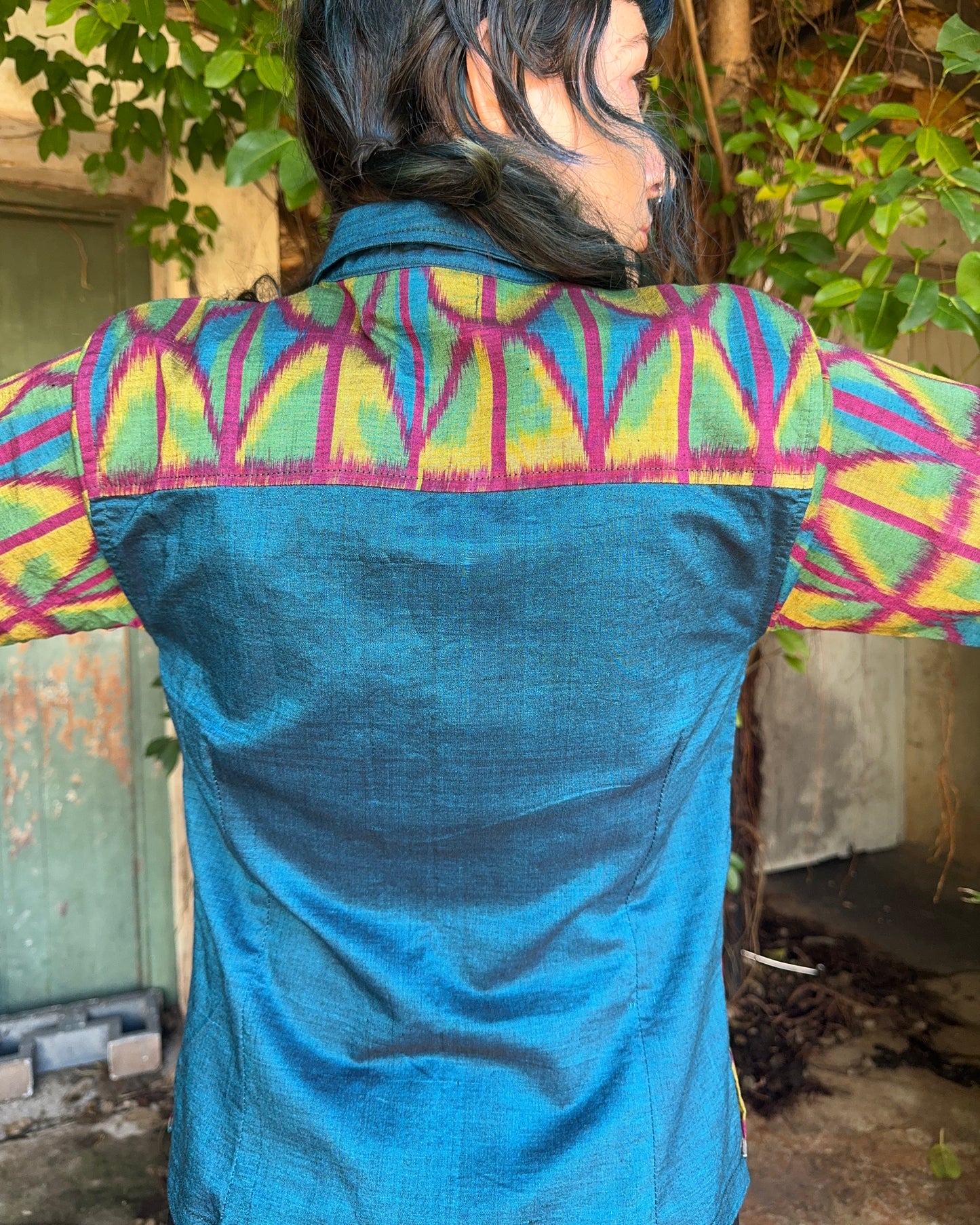 Ikat Button Up Top in 4 colour Green