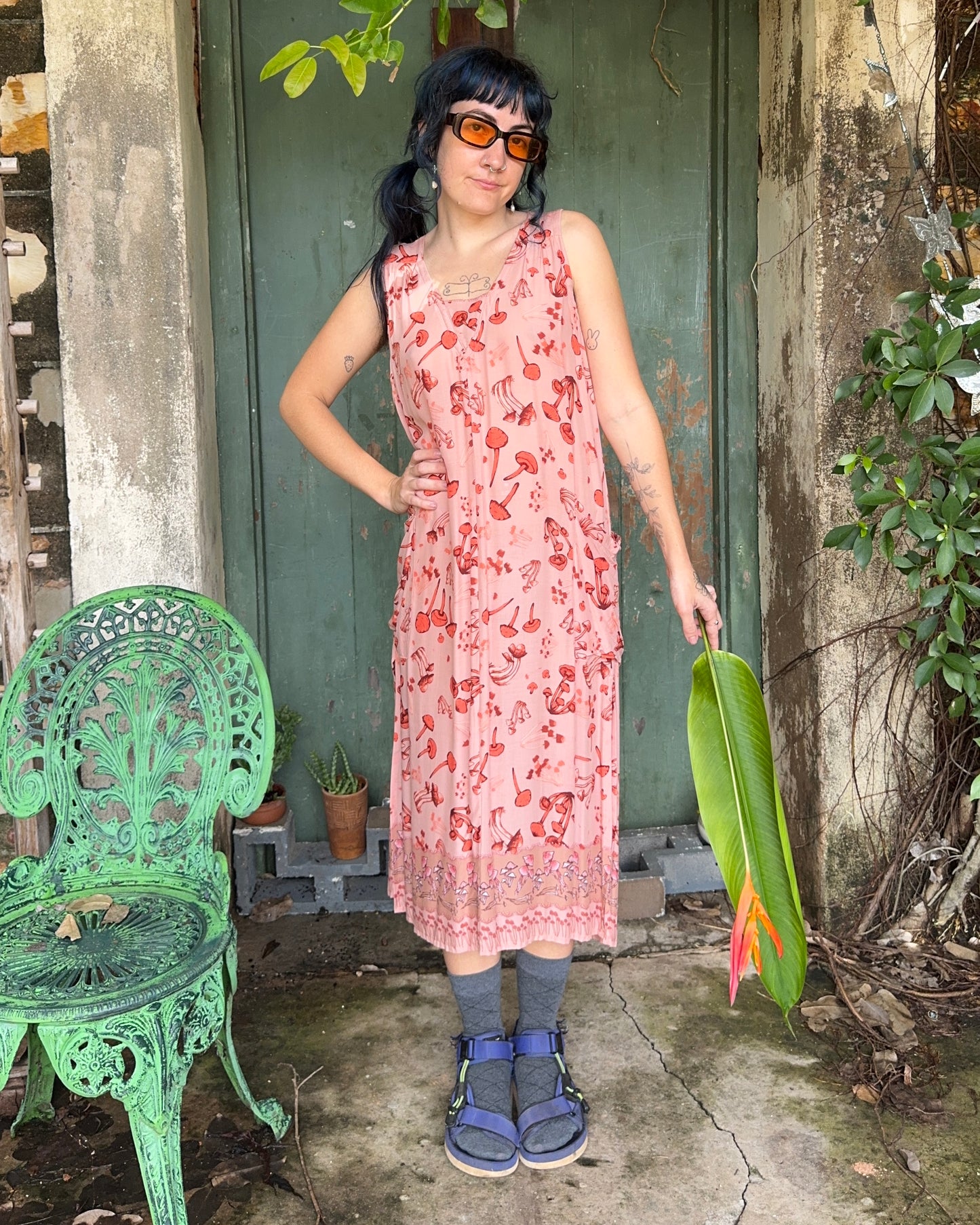 Ankle Biter Dress in Peachy Mushroom Print