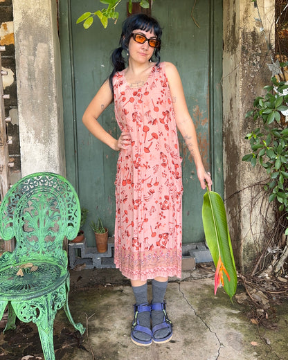 Ankle Biter Dress in Peachy Mushroom Print