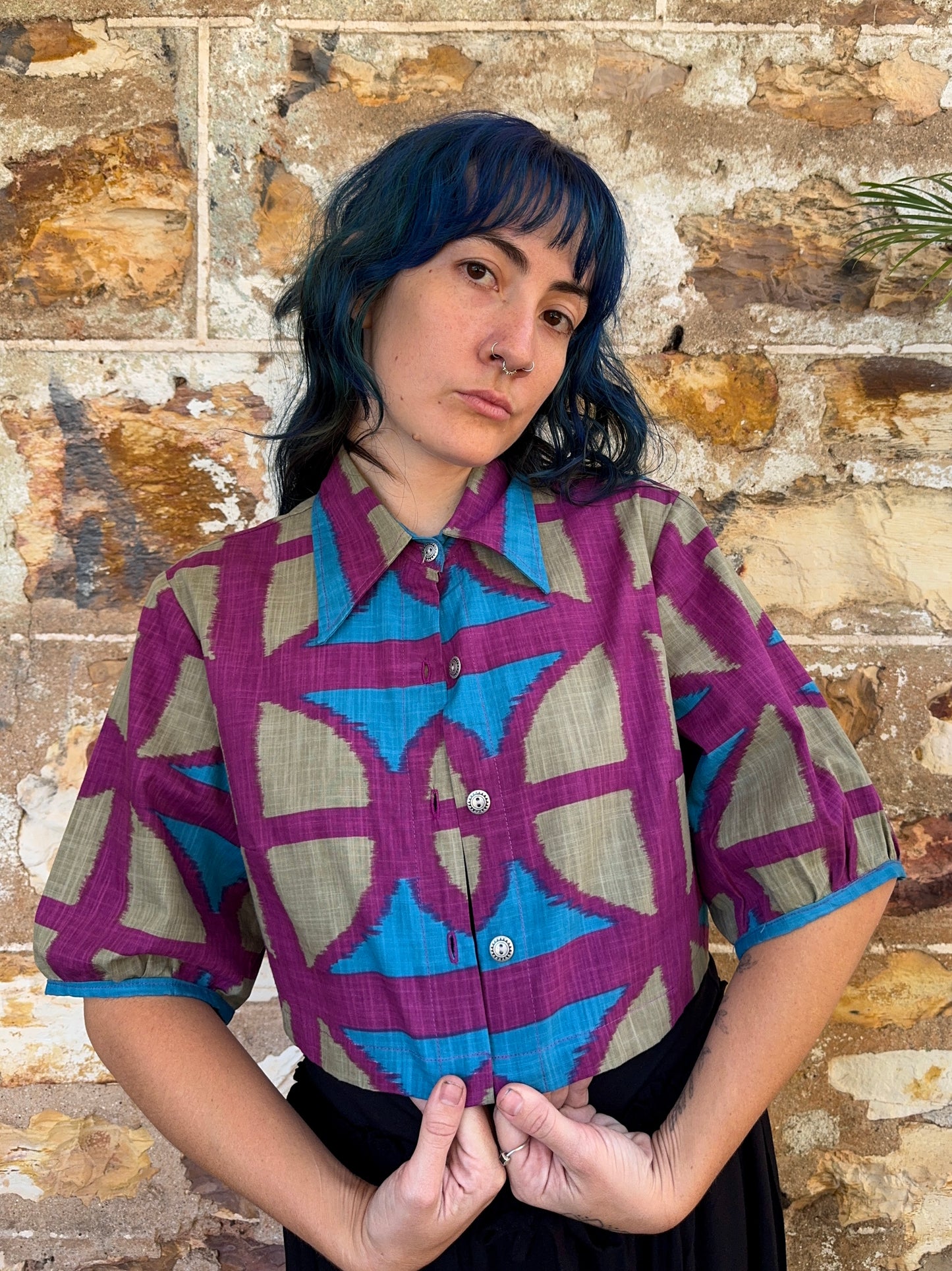 Collared Puffy Crop Shirt in OG Print