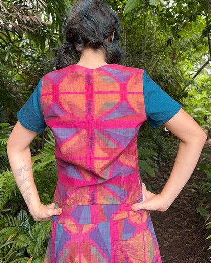 Shortsleeve Vest Top in 8 colour Hot Pink Handwoven Ikat