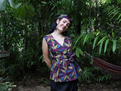 Long cotton Wrap Top in Jewel Spider