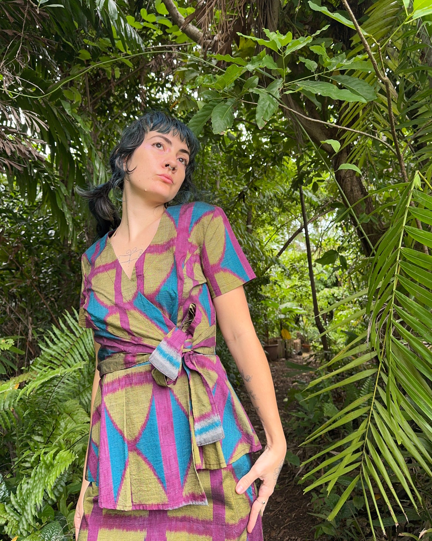 Ikat Long Wrap Top in 3 colour Breezeblock