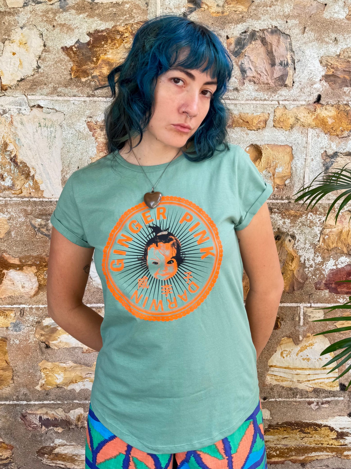 GP Girl Logo Women's Rolled Sleeve Tee in Bright Sage