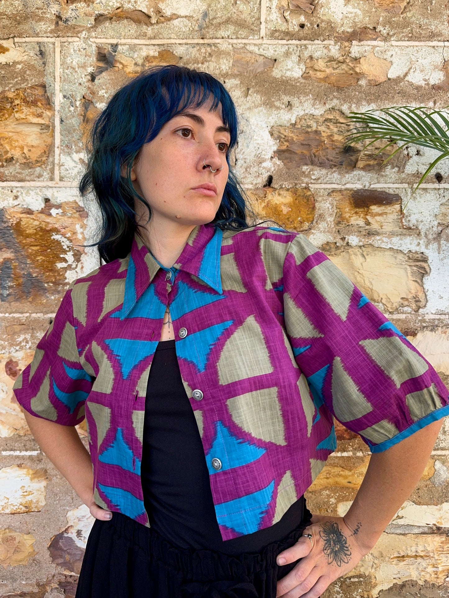 Collared Puffy Crop Shirt in OG Print