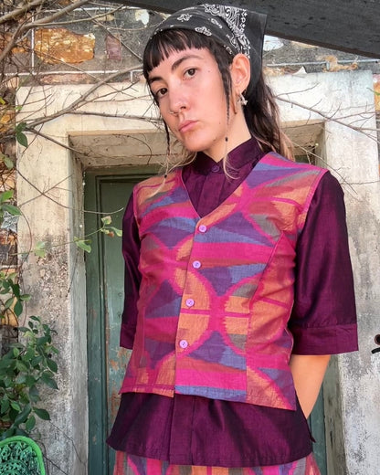 Fitted Magenta Ikat Vest