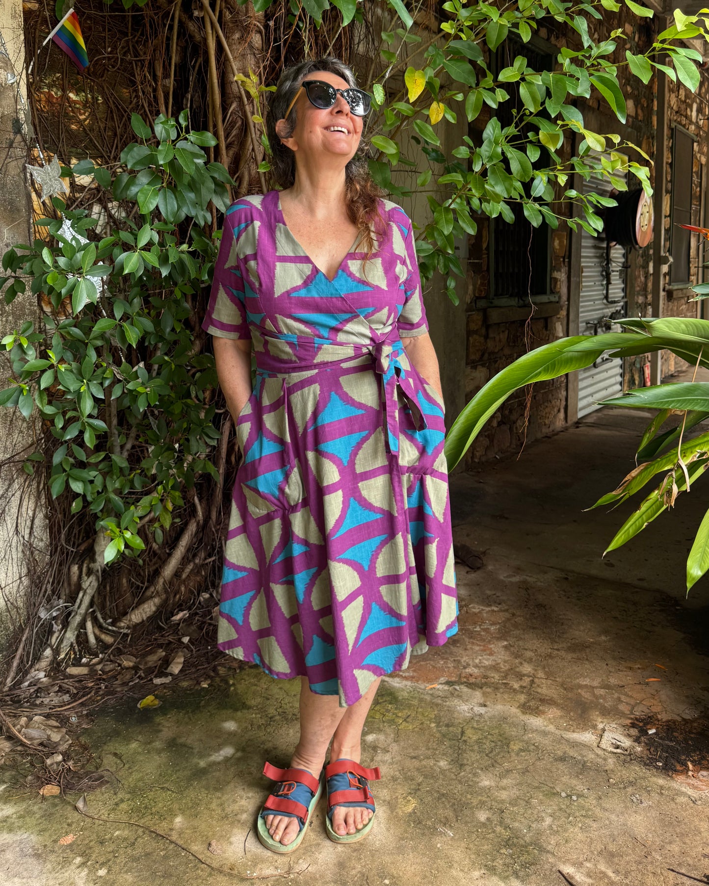 Short Sleeve Wrap Dress in Original BreezeBlock