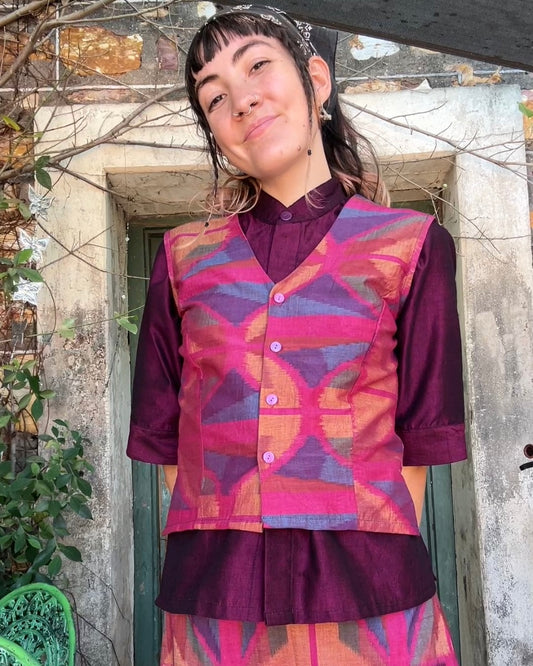 Fitted Magenta Ikat Vest