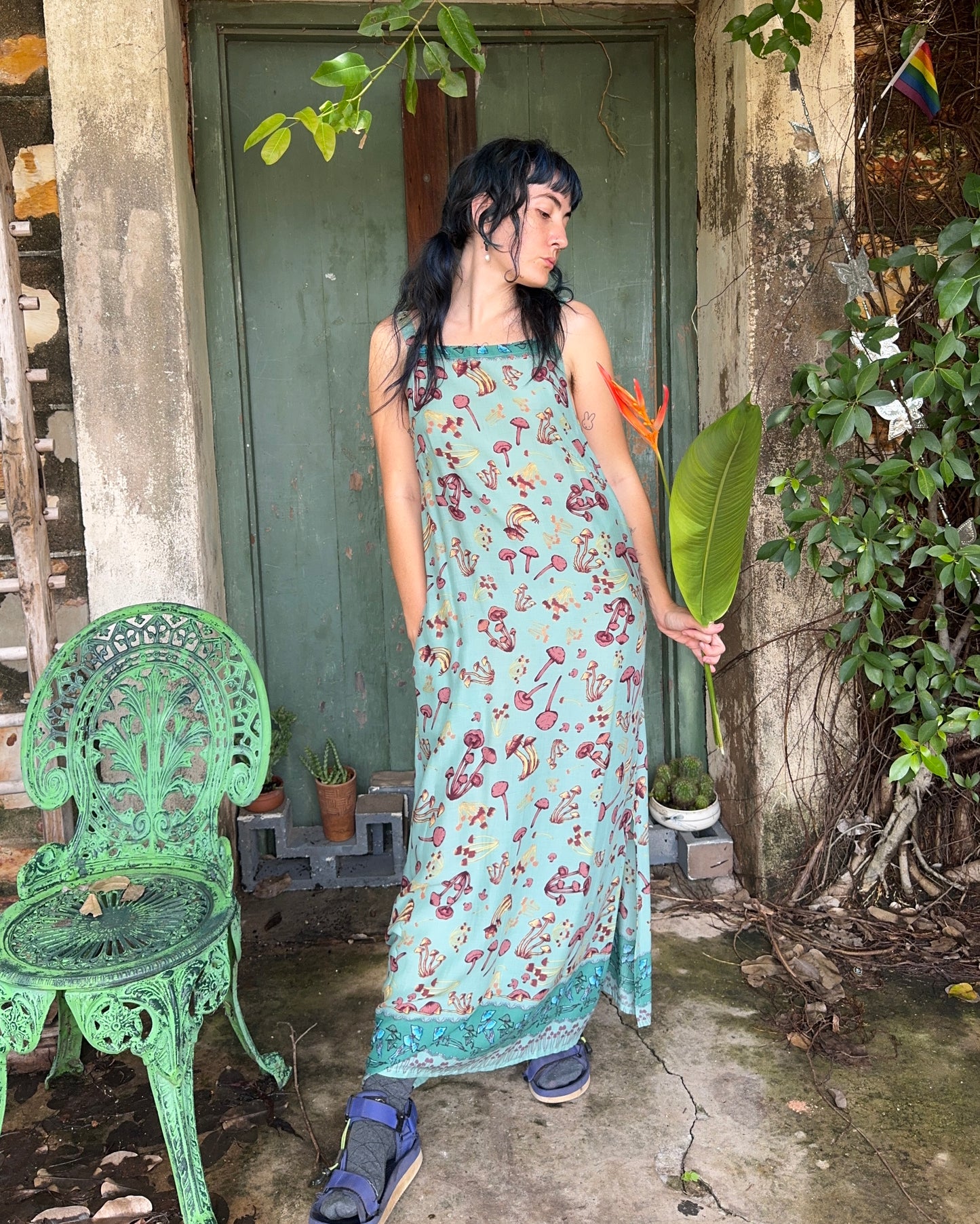 Hi-Lo dress in Blue Mushroom print