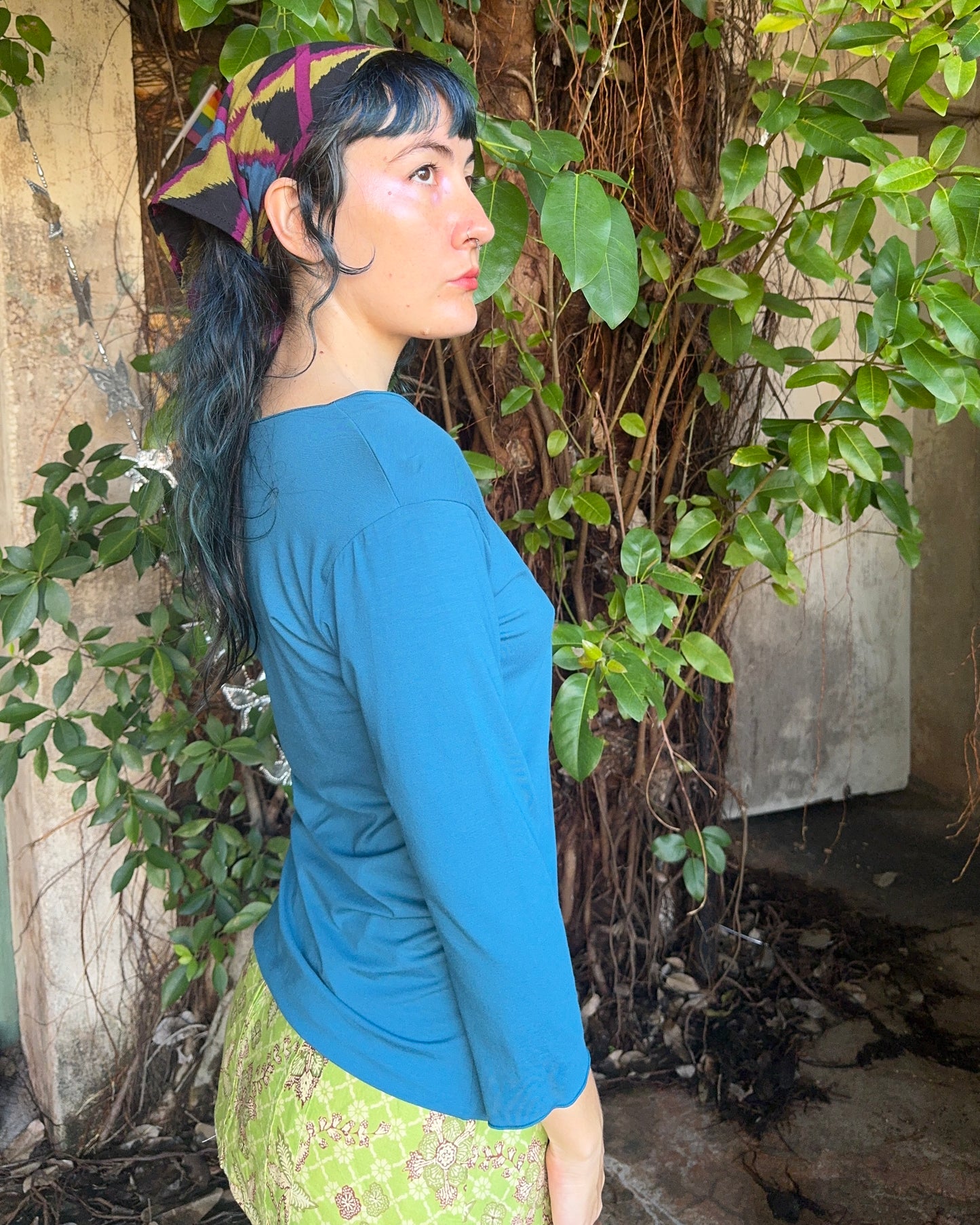 Yoga long sleeve Teal Blue Logo tee