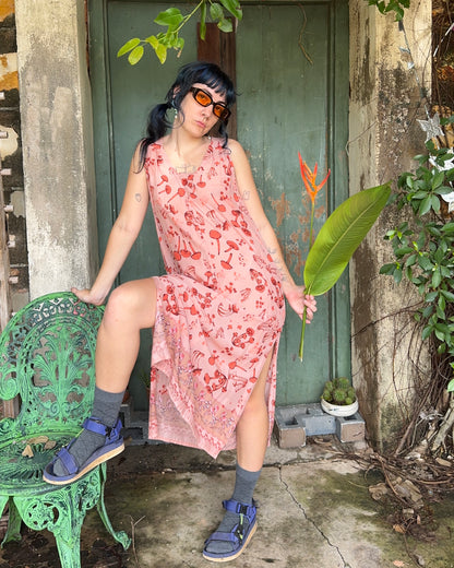 Ankle Biter Dress in Peachy Mushroom Print