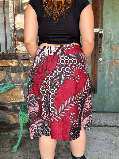 Red Swirl A-Line Skirt: below Knee length