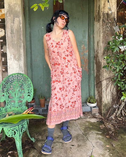 Ankle Biter Dress in Peachy Mushroom Print