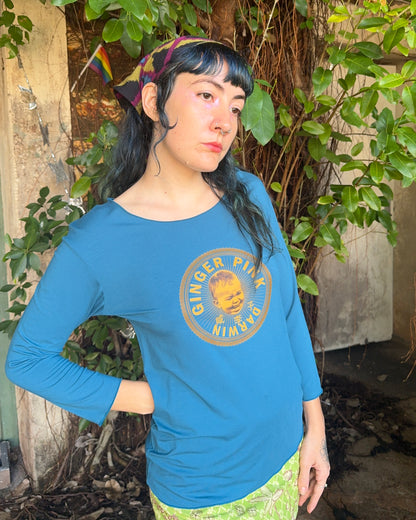 Yoga long sleeve Teal Blue Logo tee