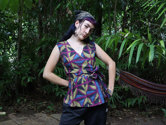 Long cotton Wrap Top in Jewel Spider