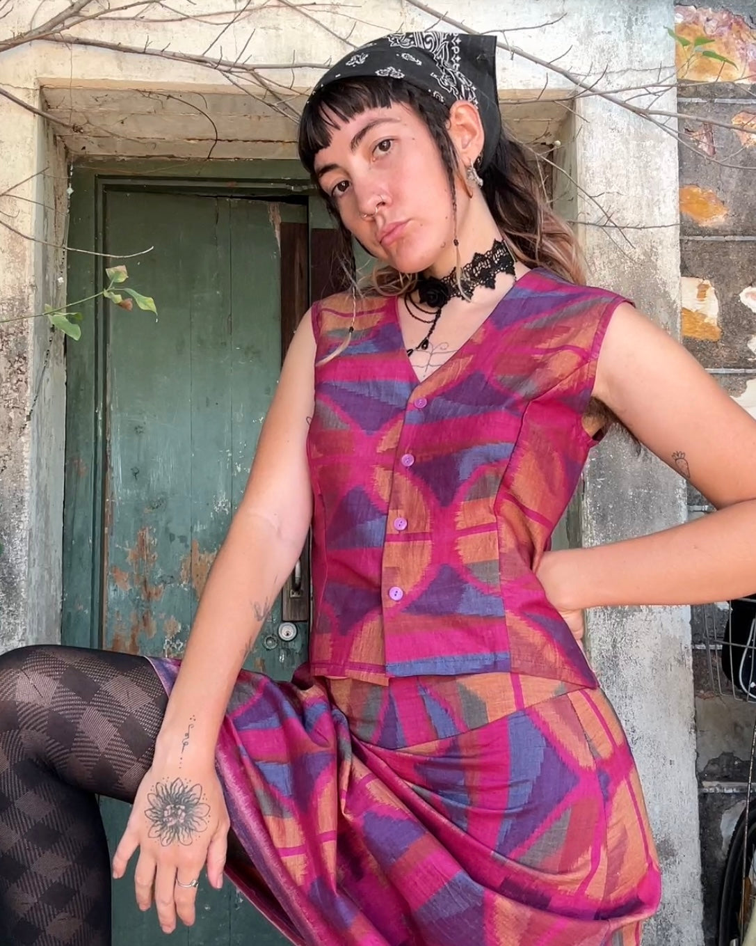 Fitted Magenta Ikat Vest